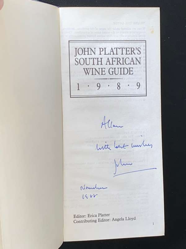 JOHN PLATTER`S GUIDE OF SOUTH AFRICAN WINE 1989 SIGNED