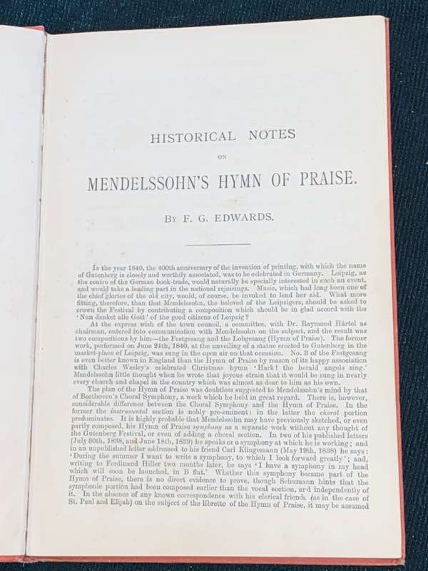 HYMN OF PRAISE LOBGESANG A SYMPHONIA CANTATA COMPOSED BY F. MENDELSSOHN BARTHOLDY