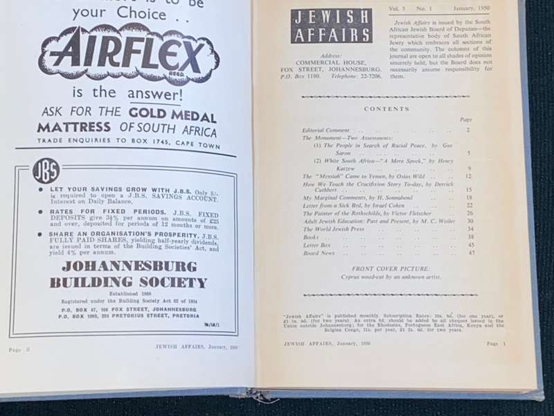 JEWISH AFFAIRS JAN - DEC 1950 BOUND IN ONE VOLUME