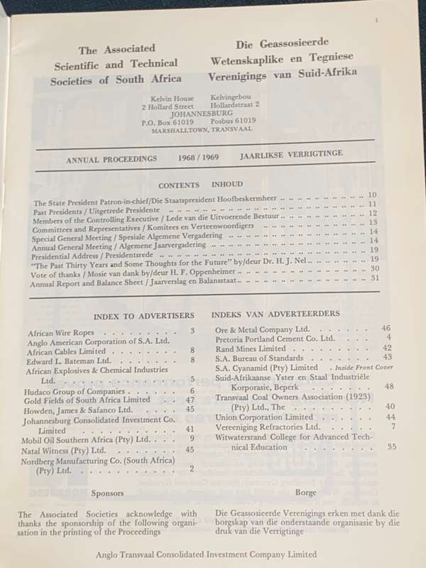 50TH YEAR THE ASSOCIATED SCIENTIFIC AND TECHNICAL SOCIETIES OF SOUTH AFRICA 1968-1969
