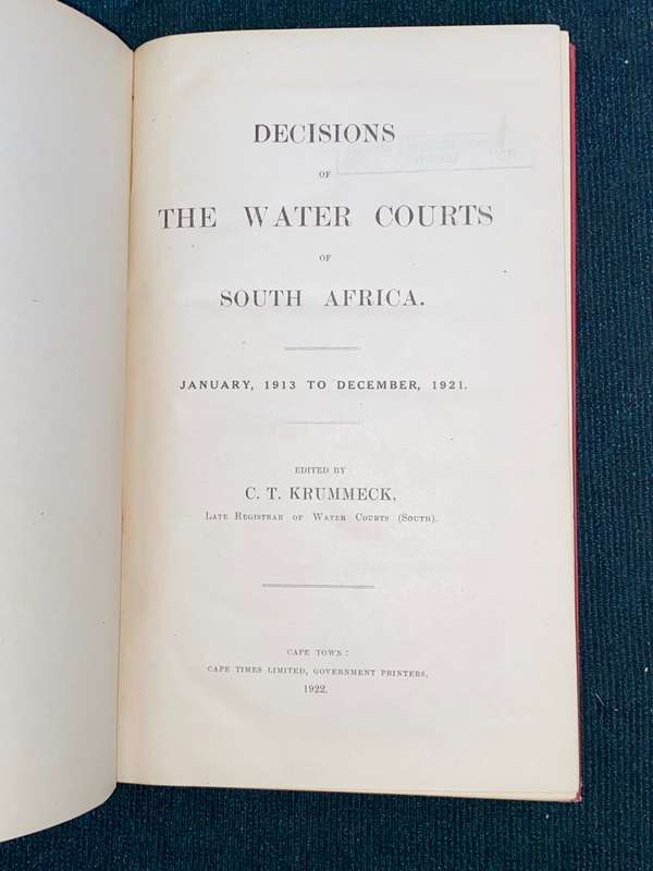DECISIONS OF THE WATER COURTS OF SOUTH AFRICA 3 VOLS 1913 - 1936