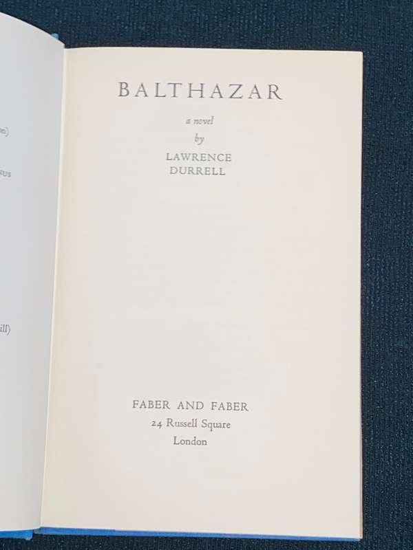 BALTHAZAR A NOVEL BY LAWRENCE DURRELL 1958