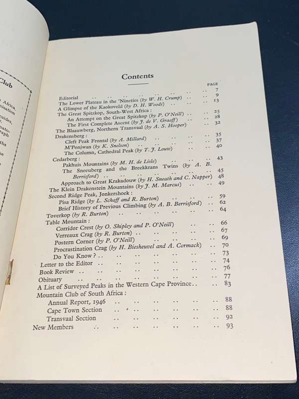 THE JOURNAL OF THE MOUNTAIN CLUB OF SOUTH AFRICA NO.49 FOR THE YEAR OF 1946