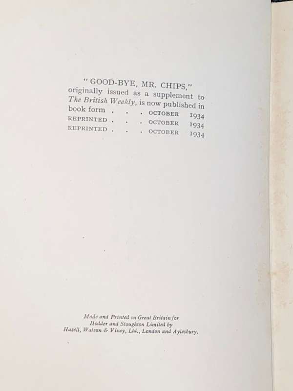 GOOD-BYE MR CHIPS BY JAMES HILTON