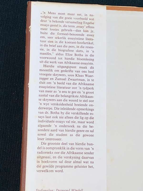 AFRIKAANSE ESSAYISTE SAAMGESSTEL DEUR ELIZE BOTHA