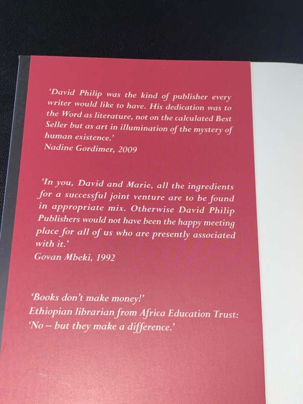 BOOKS THAT MATTER DAVID PHILIP PUBLISHERS DURING THE APARTHEID YEARS BY MARIE PHILIP SIGNED