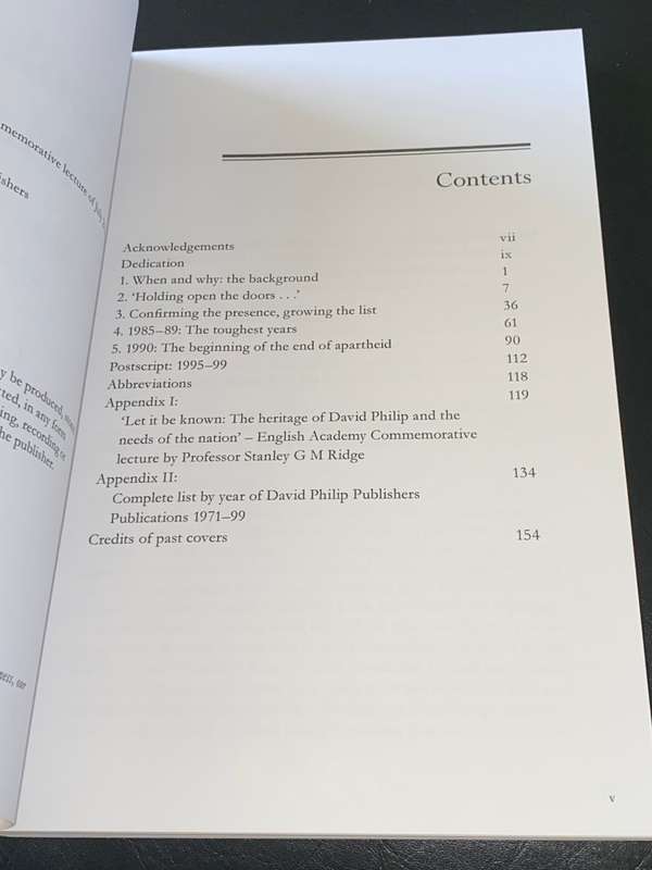 BOOKS THAT MATTER DAVID PHILIP PUBLISHERS DURING THE APARTHEID YEARS BY MARIE PHILIP SIGNED