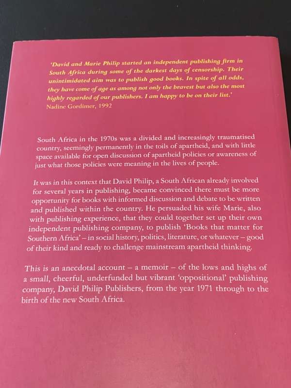 BOOKS THAT MATTER DAVID PHILIP PUBLISHERS DURING THE APARTHEID YEARS BY MARIE PHILIP SIGNED