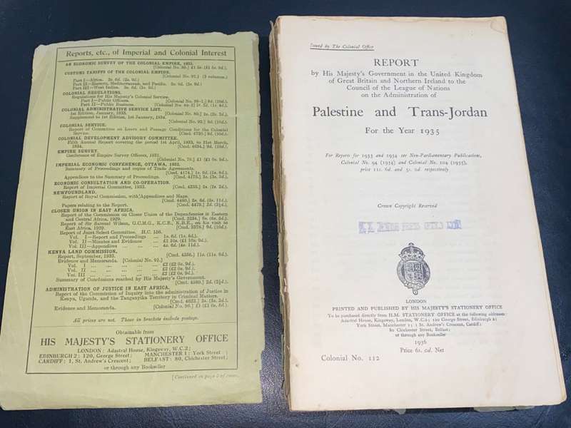 REPORT ON PALESTINE AND TRANS-JORDAN FOR THE YEAR 1935 BY HIS MAJESTY`S GOVERNMENT IN THE UK