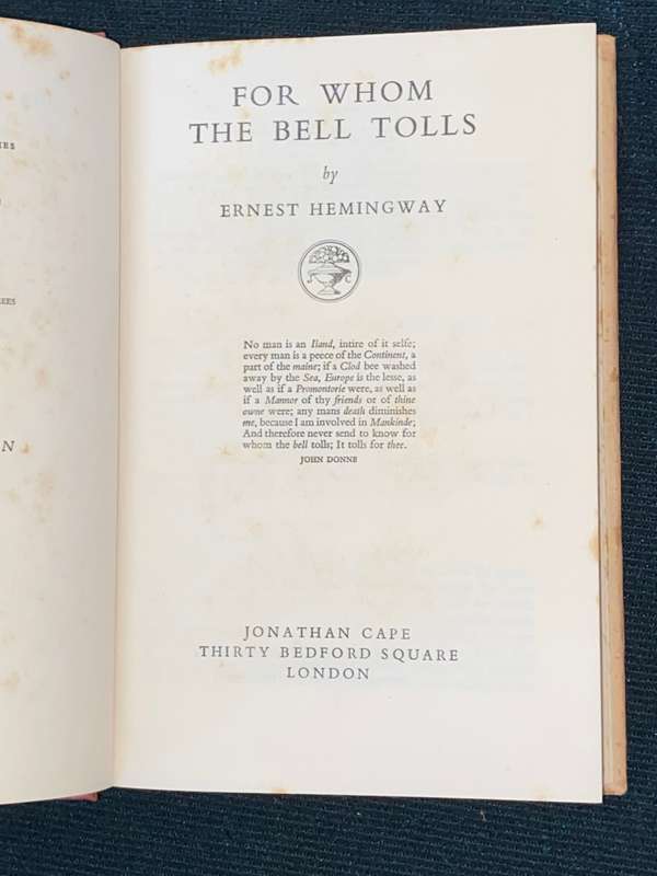 TO WHOM THE BELL TOLLS BY ERNEST HEMINGWAY 1954