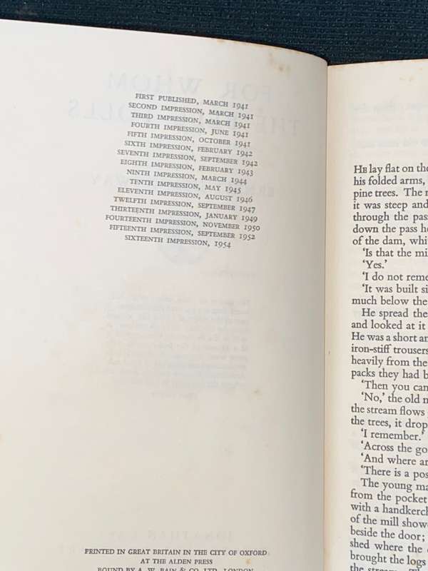 TO WHOM THE BELL TOLLS BY ERNEST HEMINGWAY 1954