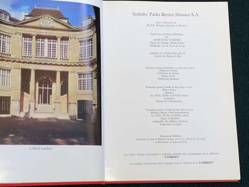 SOTHEBY MEUBLES ET OBJECTS D`ART BARON GUY DE ROTHSCHILD MONTE CARLO 1975 AUCTION CATALOGUE