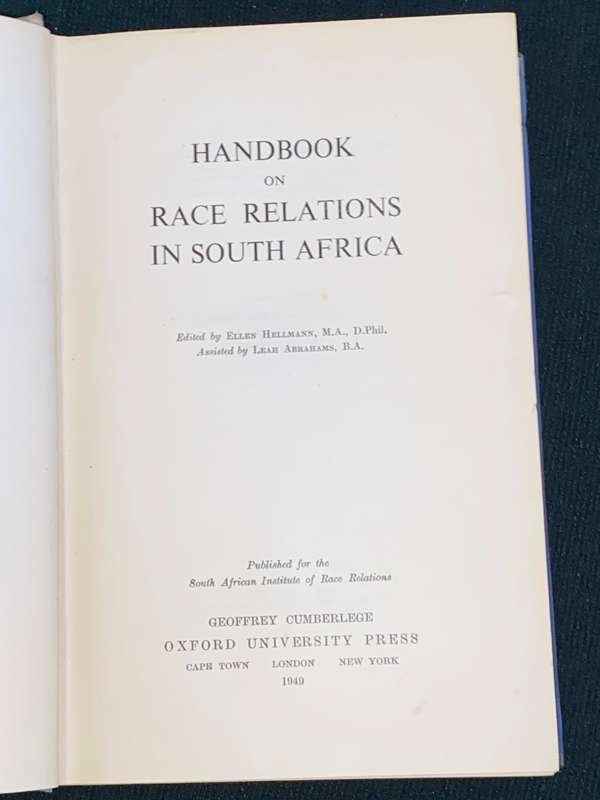 HANDBOOK ON RACE RELATIONS IN SOUTH AFRICA 1949