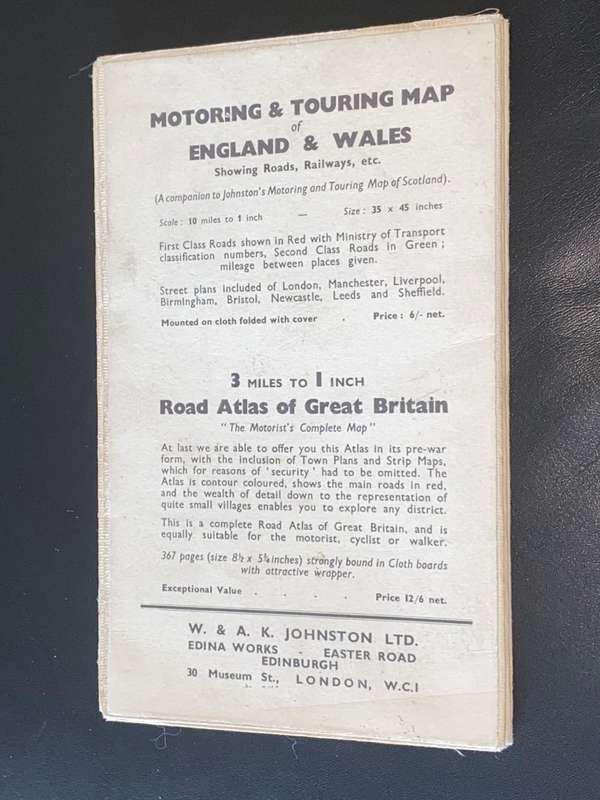 JOHNSTON`S VINTAGE MOTORING & TOURING MAP OF SCOTLAND
