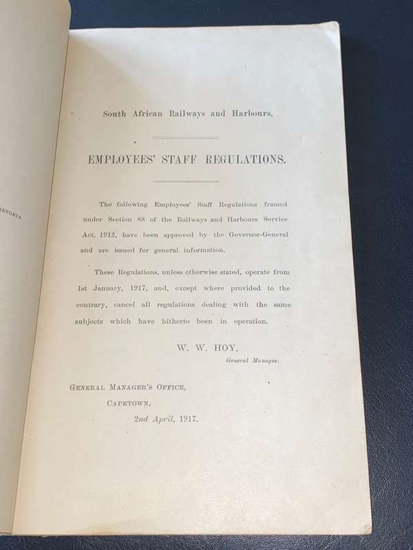 SOUTH AFRICAN RAILWAYS AND HARBOURS EMPLOYEES STAFF REGULATIONS APRIL 1917