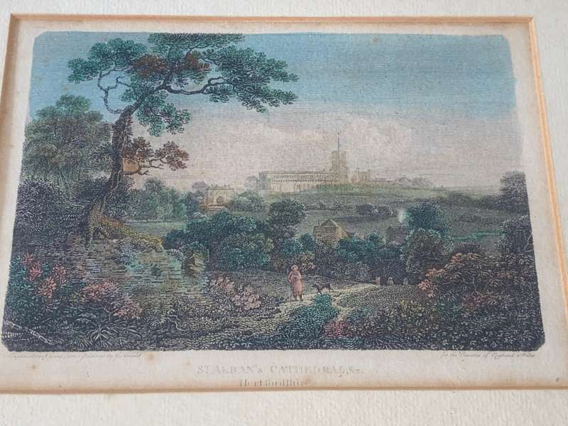 ANTIQUE LINE ENGRAVING PRINT OF ST. ALBANS CATHEDRAL HERTFORDSHIRE 1812