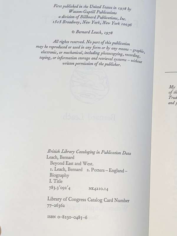BEYOND EAST & WEST MEMOIRS,PORTRAITS AND ESSAYS BY BERNARD LEACH