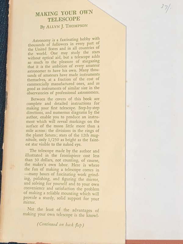 MAKING YOUR OWN TELESCOPE BY ALLYN J. THOMPSON