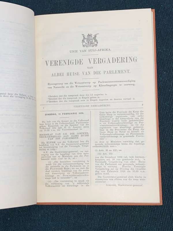 UNIE VAN SUID-AFRIKA VERENINGDE VERGADERING VAN ALBEI HUISE VAN DIE PARLEMENT 12 TOT 25 FEB 1929