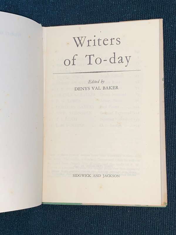 WRITERS OF TODAY EDITED BY DENYS VAL BAKER