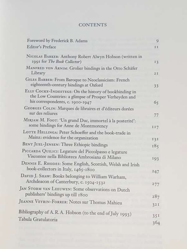 BOOKBINDINGS & OTHER BIBLIOPHILIY ESSAYS IN HONOUR OF ANTHONY HOBSON