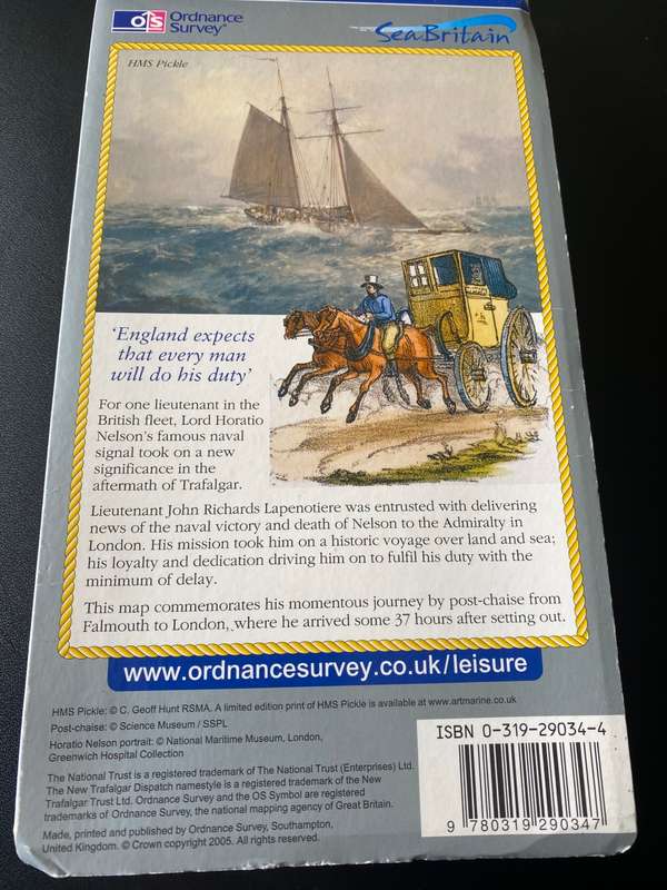 THE TRAFALGAR WAY COMMEMORATIVE MAP OF THE 1805 POST-CHAISE JOURNEY FROM FALMOUTH TO LONDON