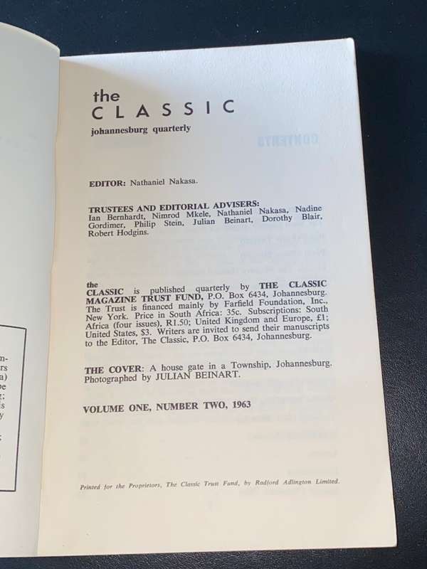 THE CLASSIC JOHANNESBURG QUARTERLY VOL1 #2 1963