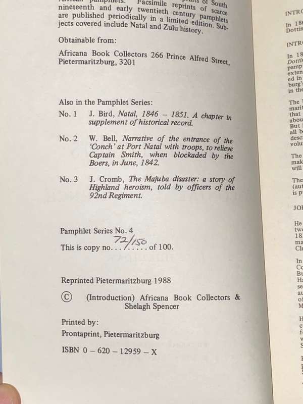 DOTTINGS ON NATAL AS PUBLISHED IN 1865 SUNDRY TIT-BITS OF COLONIAL EXPERIENCE BY J.D. HOLLIDAY