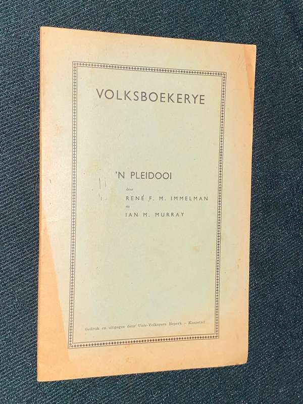 VOLKSBOEKERYE `N PLEIDOOI DEUR RENE F. M. IMMELMAN EN IAN M. MURRAY