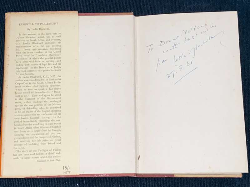 FAREWELL TO PARLIAMENT BY LESLIE BLACKWELL SIGNED
