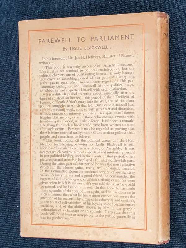 FAREWELL TO PARLIAMENT BY LESLIE BLACKWELL SIGNED