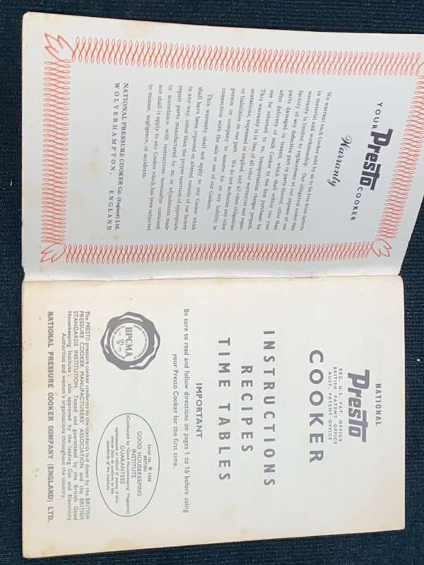 VINTAGE PRESTO PRESSURE COOKER RECIPES & INSTRUCTIONS