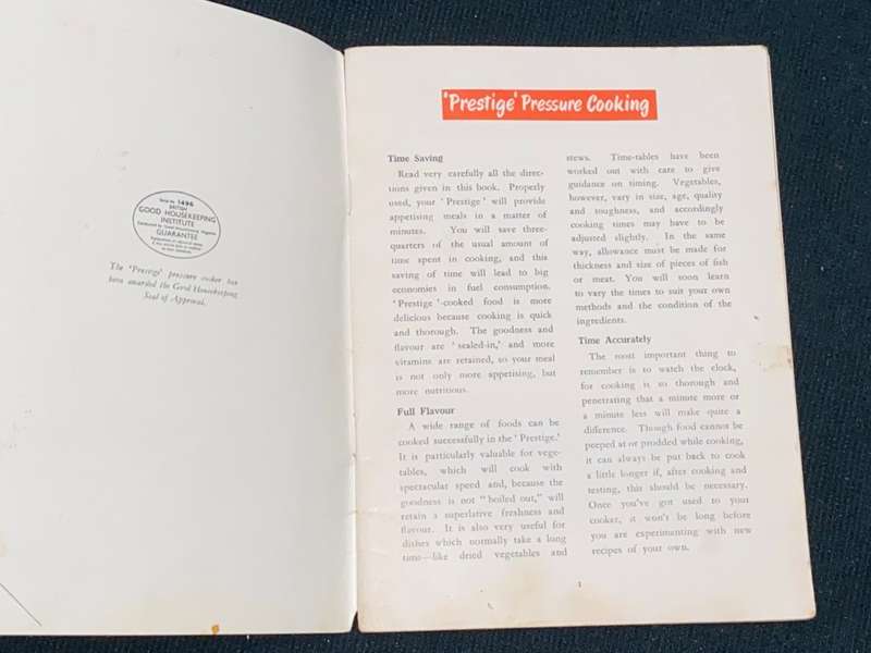 VINTAGE PRESTIGE PRESSURE COOKER RECIPES & INSTRUCTIONS