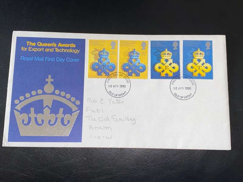 ROYAL MAIL QUEENS AWARDS FOR EXPORT AND TECHNOLOGY FIRST DAY COVER APR 1990