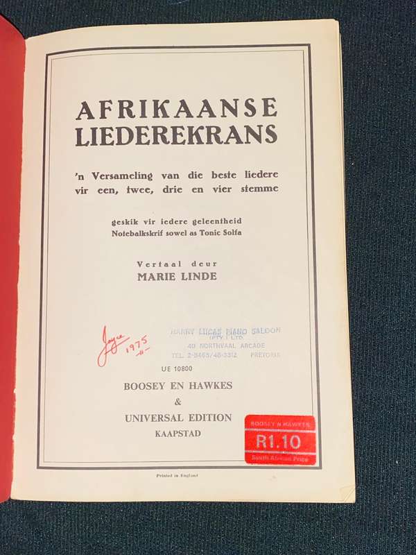 AFRIKAANSE LIEDEREKRANS VERTAAL DEUR MARIE LINDE  1937