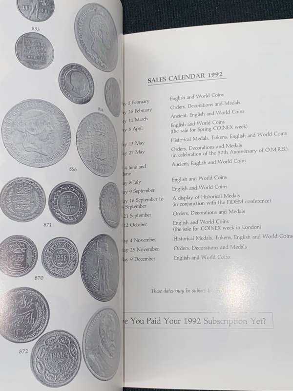 GLENDINING`S GREEK, ROMA, BYZANTINE , ISLAMIC, ENGLISH AND WORLD COINS 1991 CATALOGUE