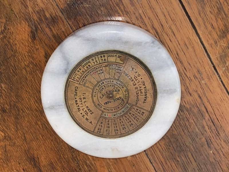 VINTAGE MARBLE AND BRASS PERPETUAL CALENDAR  FOR 50 YEARS 1974-2023