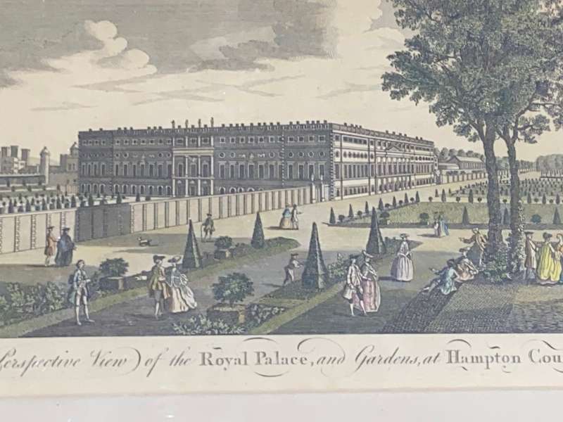 ORIGINAL PRINT OF PERSPECTIVE VIEW OF THE ROYAL PALACE AND GARDENS AT HAMPTON COURT 1775