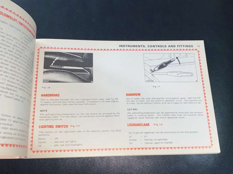 FORD CORTINA OWNER'S HANDBOOK SA EDITION IN ENGLISH AND AFRIKAANS NOV 1973