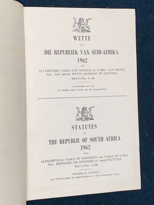 STATUTES OF THE UNION OF SOUTH AFRICA 1962 PART 1\WETTE VAN DIE UNIE VAN SUID-AFRIKA 1962 DEEL 1