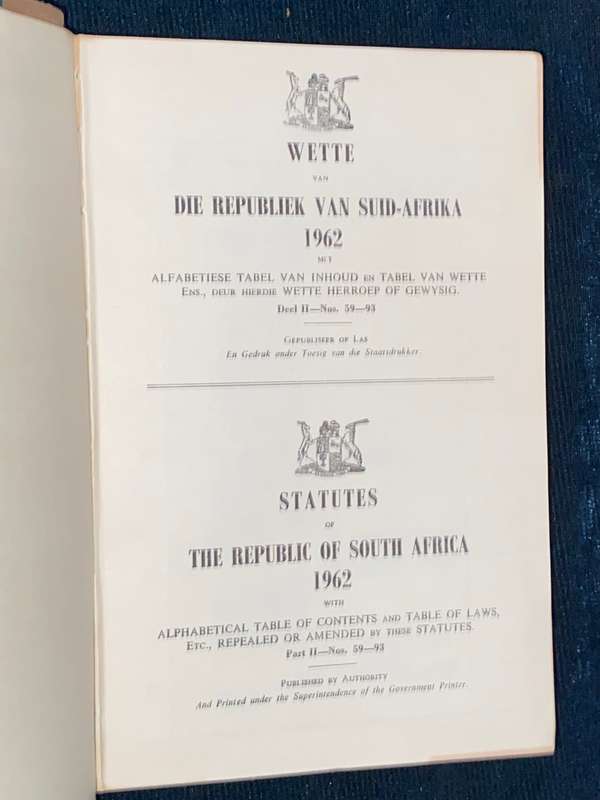 STATUTES OF THE UNION OF SOUTH AFRICA 1962 PART 2\WETTE VAN DIE UNIE VAN SUID-AFRIKA 1962 DEEL 2
