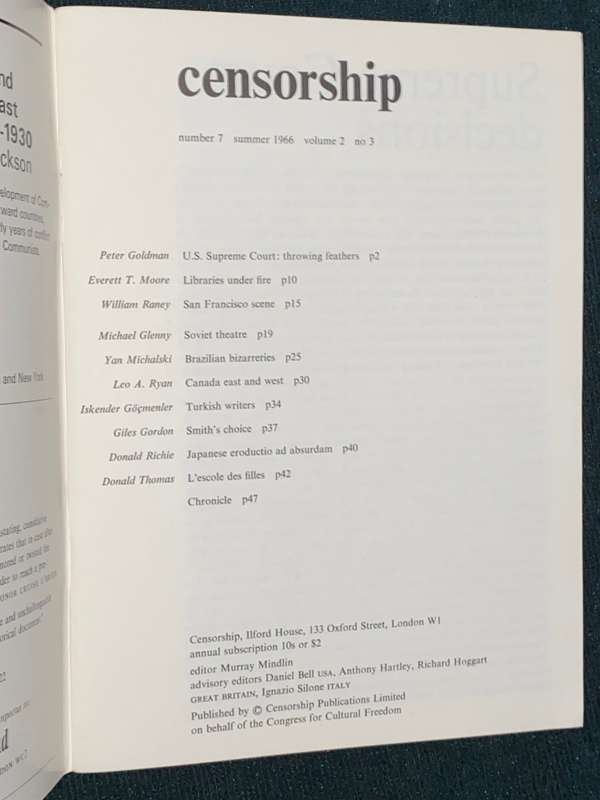 CENSORSHIP A QUARTERLY REPORT ON CENSORSHIP OF IDEAS AND THE ARTS NO7 SUMMER 1966