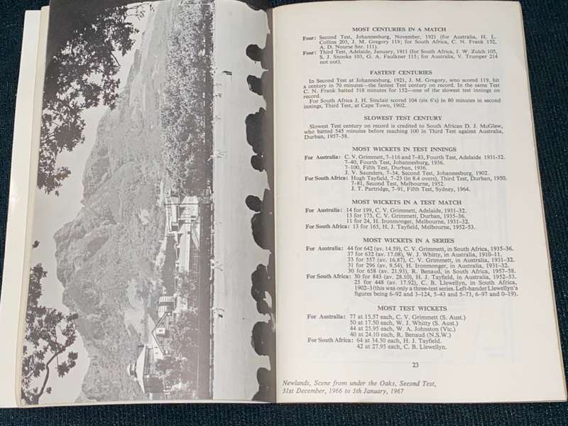 S.A.B.C CRICKET BOOK SIXTH AUSTRALIAN  CRICKET TOUR TO SOUTH AFRICA 1966-1967
