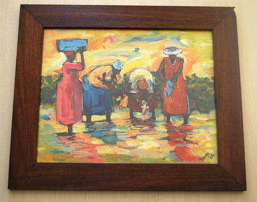 TRIBAL AFRICAN LADIES WASHING BY THE STREAM