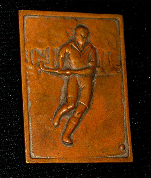 VINTAGE BRASS HOCKEY PLAQUE
