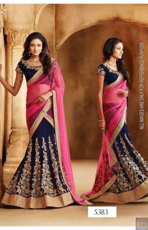 Ethnic Indian Bridal Lengha in Navy Blue and Pink