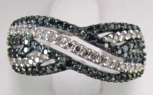 **WOW FACTOR [R35274]** BLUE / WHITE ROUND CUT [0.620ct] DIAMOND RING [3.496g] WHITE GOLD - BUY SAFE