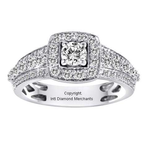 **HALO DESIGN [R53687]** SPARKLING ROUND CUT [1.400ct] DIAMOND RING [4.288g] WHITE GOLD - BUY SAFE
