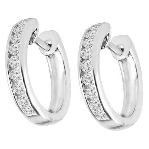 **DIAMOND HUGGIES [R20138]** ROUND CUT [0.245ct] DIAMOND EARRINGS [WHITE GOLD] -  BUY SAFE