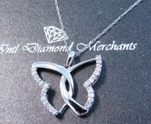 **NEW DESIGN [R19654]** DIAMOND BUTTERFLY PENDANT [0.150ct] WHITE GOLD + OPTIONAL CHAIN - BUY SAFE
